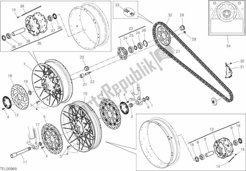 All parts for the Wheels of the Ducati Multistrada 1200 Enduro Touring Pack Brasil 2018